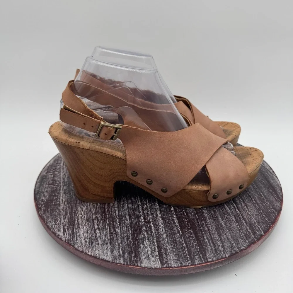 Korks by Kork Ease Sandals Women 9.5 Leather Wedge Slingback Comfort Shoes‎ Tan